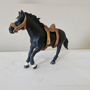 Schleich Black Appaloosa Staillion Horse Figure 2012 w/ Saddle Bridle